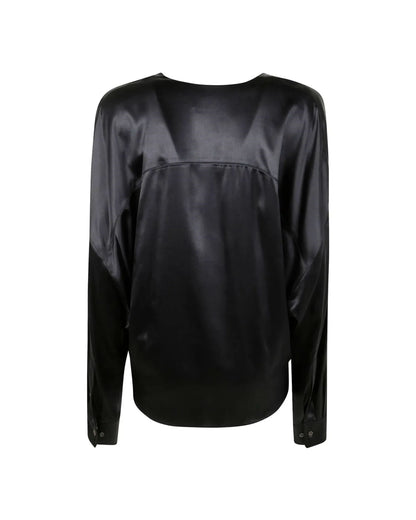 Blouse Femme Satin Noir Cache-Cœur – Élégance Chic & Fluide
