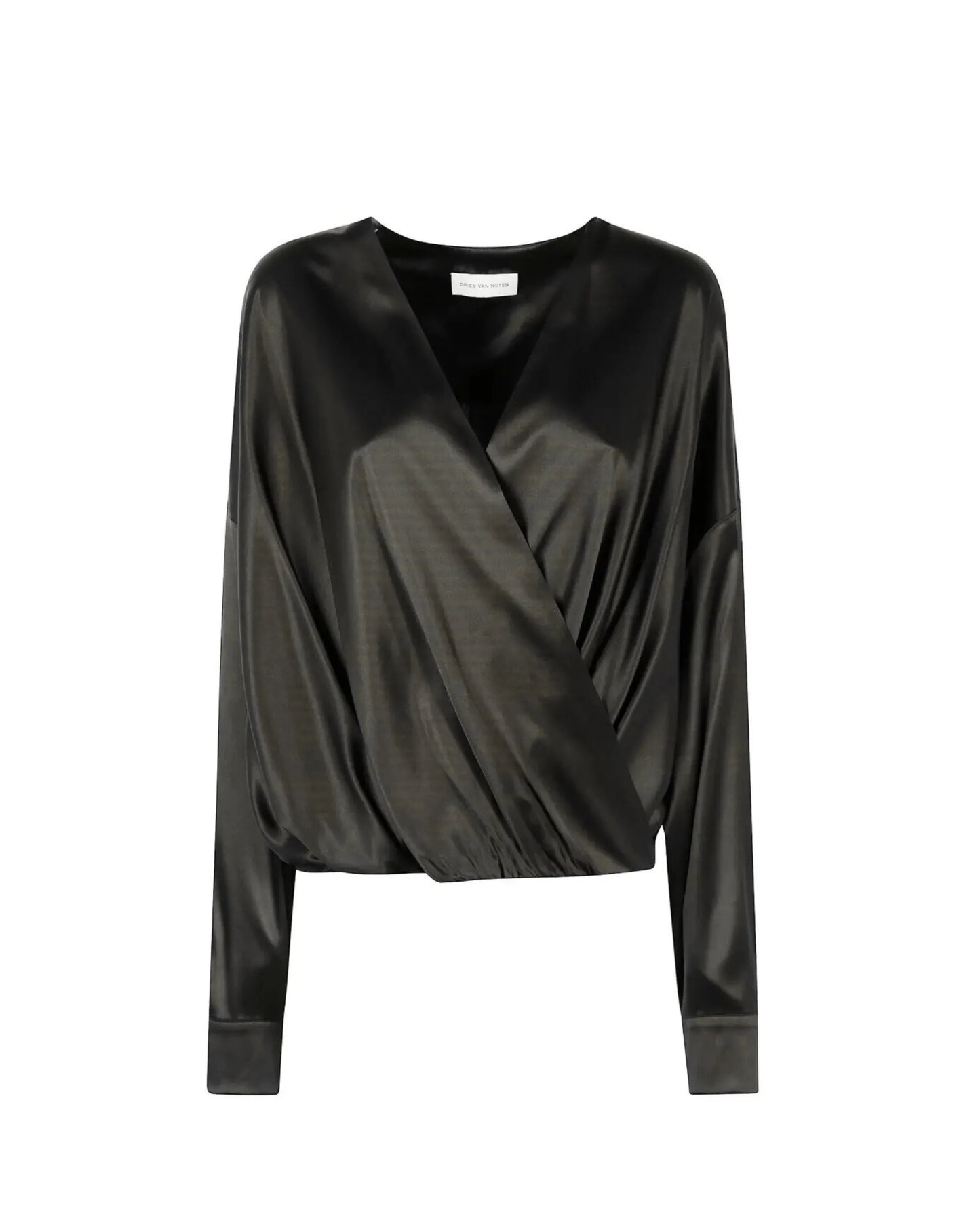 Blouse Femme Satin Noir Cache-Cœur – Élégance Chic & Fluide