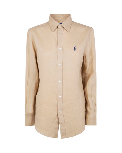 Chemise Polo Ralph Lauren en Lin Beige Femme – Élégance & Confort Premium